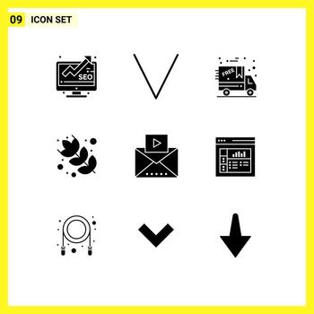 9 conjunto de glifos sólidos universales para aplicaciones web y móviles medios de diseño elementos de diseño vectorial editables de harina de correo ciberlunes vector