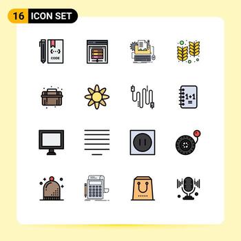 Set of 16 Modern UI Icons Symbols Signs for wheat holi data storage farm paper Editable Creative Vector Design Elements