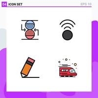 Universal Icon Symbols Group of 4 Modern Filledline Flat Colors of concentration pencil sandclock wifi public Editable Vector Design Elements