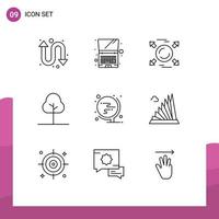 9 User Interface Outline Pack of modern Signs and Symbols of building globe direction world nature Editable Vector Design Elements