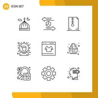 Universal Icon Symbols Group of 9 Modern Outlines of options economy return development compressed Editable Vector Design Elements