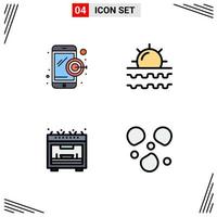 Set of 4 Vector Filledline Flat Colors on Grid for dartboard microwave beach travel hail Editable Vector Design Elements