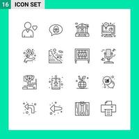 Set of 16 Modern UI Icons Symbols Signs for under investment bank account income business report Editable Vector Design Elements