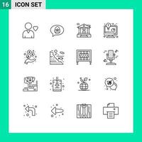 Set of 16 Modern UI Icons Symbols Signs for under investment bank account income business report Editable Vector Design Elements