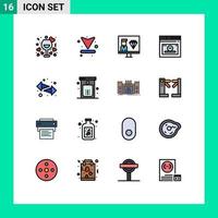 16 signos de línea rellenos de color plano universal símbolos de descarga de página de tiempo programador web elementos de diseño de vectores creativos editables