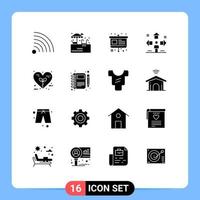 User Interface Pack of 16 Basic Solid Glyphs of heart bio easel problem user Editable Vector Design Elements