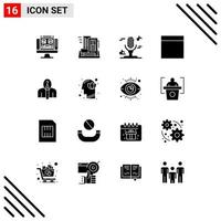 Set of 16 Vector Solid Glyphs on Grid for authorship artist appartment anonymous grid Editable Vector Design Elements