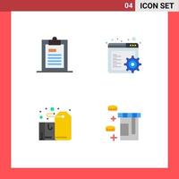 Group of 4 Flat Icons Signs and Symbols for clipboard box page gear label Editable Vector Design Elements