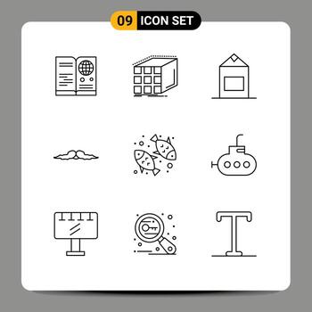 9 Universal Outlines Set for Web and Mobile Applications men movember dimensional hipster yogurt Editable Vector Design Elements