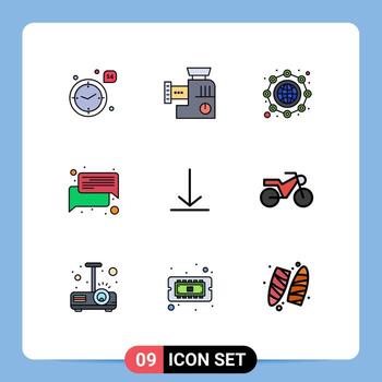 9 Thematic Vector Filledline Flat Colors and Editable Symbols of video message global talk chat Editable Vector Design Elements