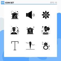 User Interface Pack of 9 Basic Solid Glyphs of office hospital science dollar recorder Editable Vector Design Elements