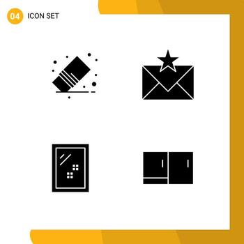 4 User Interface Solid Glyph Pack of modern Signs and Symbols of delete favorites rubber email mirror Editable Vector Design Elements