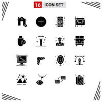 Universal Icon Symbols Group of 16 Modern Solid Glyphs of computers sold multimedia sign speaker Editable Vector Design Elements