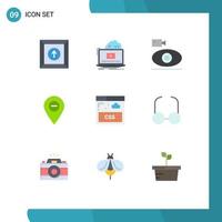 9 Thematic Vector Flat Colors and Editable Symbols of pin map cam location media Editable Vector Design Elements