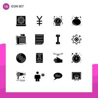 Solid Glyph Pack of 16 Universal Symbols of telefax message helmet fax tomato Editable Vector Design Elements