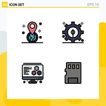 Universal Icon Symbols Group of 4 Modern Filledline Flat Colors of geolocation card pin power memory card Editable Vector Design Elements