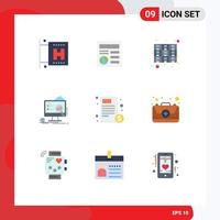 Pack of 9 Modern Flat Colors Signs and Symbols for Web Print Media such as document laptop drawer presentation analytics Editable Vector Design Elements