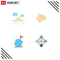 Group of 4 Flat Icons Signs and Symbols for cloud business fish schooling flag Editable Vector Design Elements