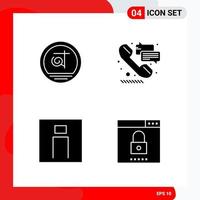 Creative Set of 4 Universal Glyph Icons isolated on White Background vector