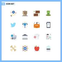 Group of 16 Flat Colors Signs and Symbols for twitter network ingot beer drink Editable Pack of Creative Vector Design Elements