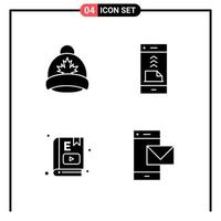 Set of 4 Solid Style Icons for web and mobile Glyph Symbols for print Solid Icon Signs Isolated on White Background 4 Icon Set vector