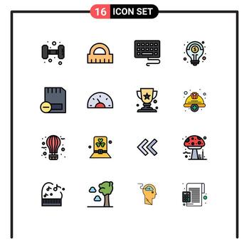 conjunto moderno de 16 líneas y símbolos rellenos de colores planos, como eliminar dispositivos tipo computadoras solución elementos de diseño de vectores creativos editables