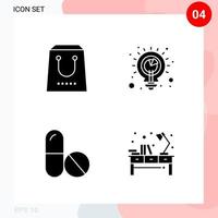 Vector Pack of 4 Icons in Solid Style Creative Glyph Pack isolated on White Background for Web and Mobile