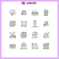 Group of 16 Modern Outlines Set for development chip construction graduation internet Editable Vector Design Elements