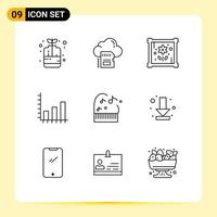 Stock Vector Icon Pack of 9 Line Signs and Symbols for music graph archive chart analysis Editable Vector Design Elements