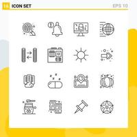 Pack of 16 Modern Outlines Signs and Symbols for Web Print Media such as money cash screen transport shipping services Editable Vector Design Elements