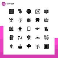 25 Universal Solid Glyphs Set for Web and Mobile Applications configuration optimize printer mobile up Editable Vector Design Elements
