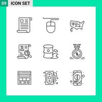 paquete de 9 iconos de estilo de línea establece símbolos de esquema para imprimir signos creativos aislados en fondo blanco 9 conjunto de iconos vector