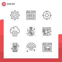 Pack of 9 Universal Outline Icons for Print Media on White Background vector