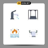 Mobile Interface Flat Icon Set of 4 Pictograms of bath kindergarten faucet childhood fire Editable Vector Design Elements