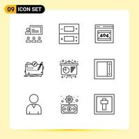 Modern Set of 9 Outlines Pictograph of role mission video map server Editable Vector Design Elements