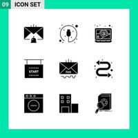 Editable Vector Line Pack of 9 Simple Solid Glyphs of contact start cable races flag Editable Vector Design Elements