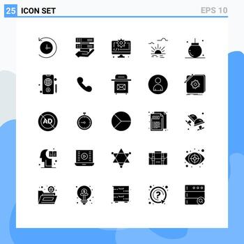 Universal Icon Symbols Group of 25 Modern Solid Glyphs of christmas ball coding spring brightness Editable Vector Design Elements