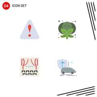 4 Universal Flat Icons Set for Web and Mobile Applications alert theater broccoli celebration hand Editable Vector Design Elements