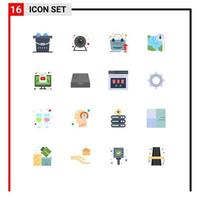 Group of 16 Modern Flat Colors Set for media computer bag location gps Editable Pack of Creative Vector Design Elements