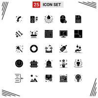 Group of 25 Modern Solid Glyphs Set for disc gadget energy devices add Editable Vector Design Elements