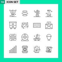 Pack of 16 Line Style Icon Set Outline Symbols for print Creative Signs Isolated on White Background 16 Icon Set vector