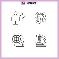 Group of 4 Modern Filledline Flat Colors Set for avatar globe sync computer search Editable Vector Design Elements