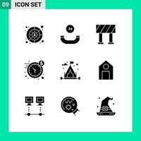 Set of 9 Commercial Solid Glyphs pack for learn hobby road hobbies time Editable Vector Design Elements