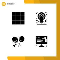 Universal Icon Symbols Group of 4 Modern Solid Glyphs of grid sports construction idea data Editable Vector Design Elements