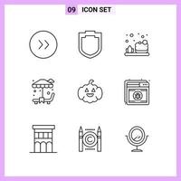 9 Icons in Line Style Outline Symbols on White Background Creative Vector Signs for Web mobile and Print