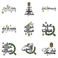 Eid Mubarak Handwritten Lettering Vector Pack of 9 Calligraphy with Stars Isolated On White Background for Your Design