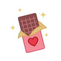 Chocolate bar icon, opened chocolate stick. Vector hand drawn doodle style illustration. Flat design. Romantic valentines day design element.