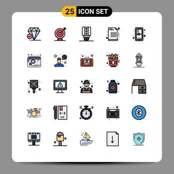 conjunto de color plano de línea llena de interfaz móvil de 25 pictogramas de descifrado de objetivo de cifrado de vuelta a la escuela elementos de diseño vectorial editables vector