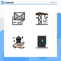 4 iconos creativos, signos y símbolos modernos de adjuntos, maquinaria de correo caritativo, elementos de diseño vectorial editables a mano vector