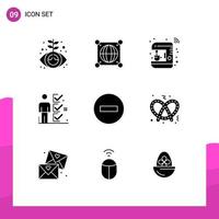 Universal Icon Symbols Group of 9 Modern Solid Glyphs of man user coffee job smart Editable Vector Design Elements